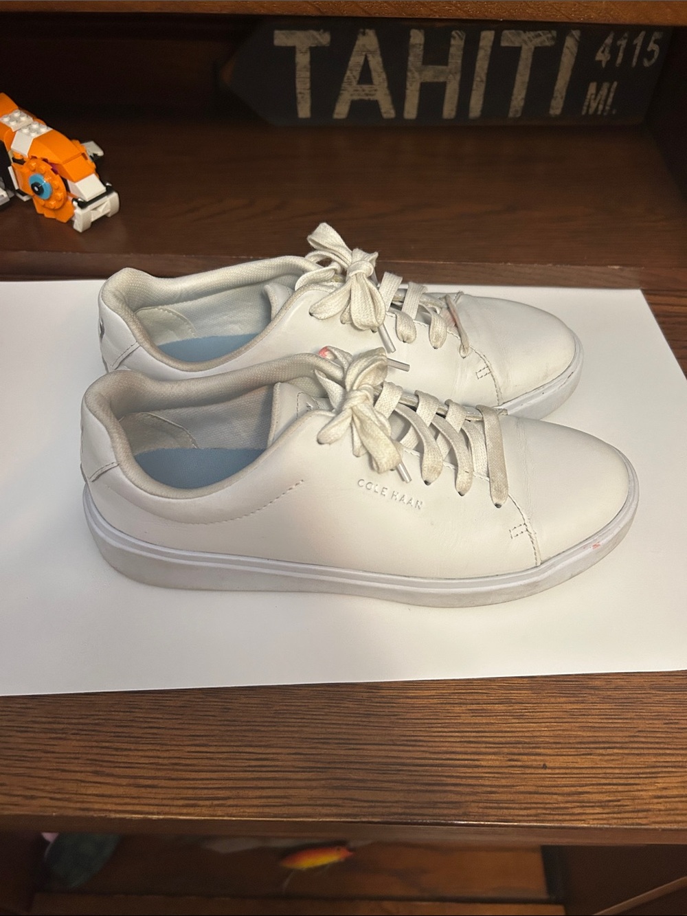 Cole Haan White Leather Lace-Up Sneakers - Picture 2 of 8